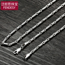925 silver men necklace sterling silver fashion tide white silver solid cylindrical silver chain men without pendant Korean silver jewelry