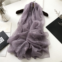 Scarf female spring and autumn thin Korean version of Joker embroidery butterfly long shawl Mulberry Silk solid color silk silk silk scarf autumn