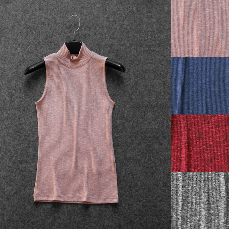 147B 1217 elegant temperament feminine simple stand-up collar sleeveless knit shirt
