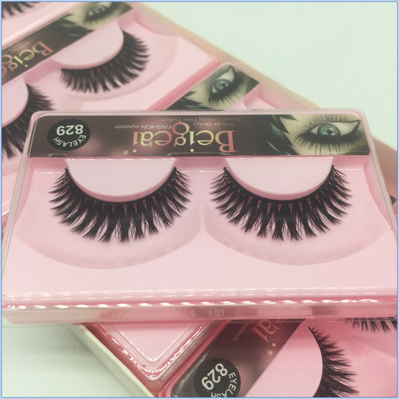 Beige false eyelashes 829 handmade super realistic eyelashes natural cross thick short cotton soft stalk