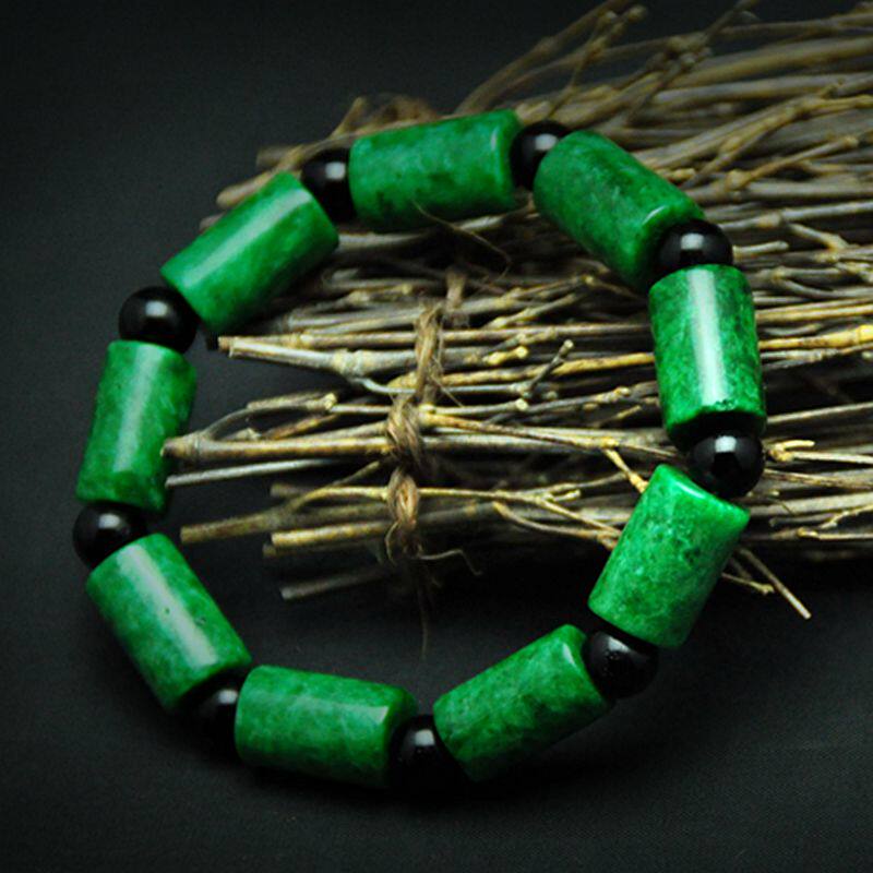 修明堂 天然缅甸阳绿满色干青玉媲美铁龙生翡翠竹节手链男女礼物