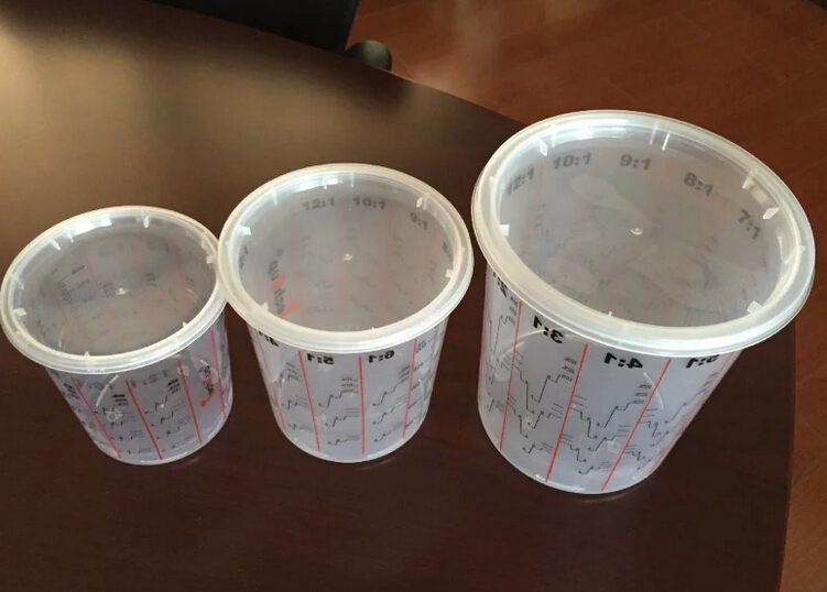 PP hard transparent plastic paint cup with lid sub-quantum cup scale printed cup tuning paint