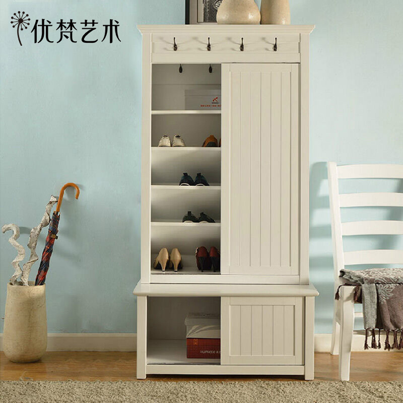 优梵艺术美式实木白色储物柜 PK0013