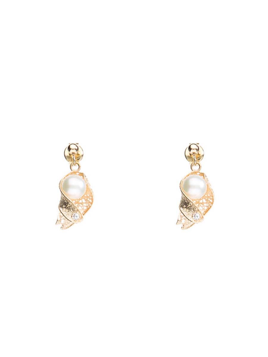 viva 金缕华章系列手工镶钻18K金拉丝天然珍珠呵护耳环