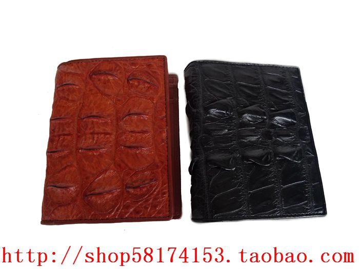 Thai men's 2-fold short crocodile leather wallet upright leather clip brown special money clip minimalist ticket clip-Taobao