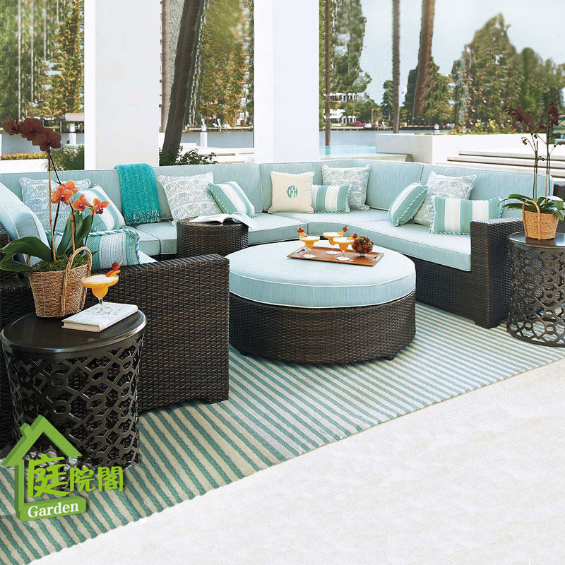 Outdoor furniture rattan rattan sofa Living room leisure coffee table combination corner courtyard garden imitation rattan sofa