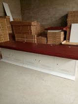 Mall Quadruple Operation Desk Monitoring Luxurious Red Wood Surface Quadruple Monitoring Desk Console Operation Platform