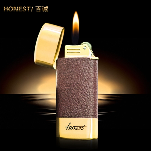 Металлическая ультратонкая ветрозащитная креативная зажигалка, из натуральной кожи, подарок на день рождения