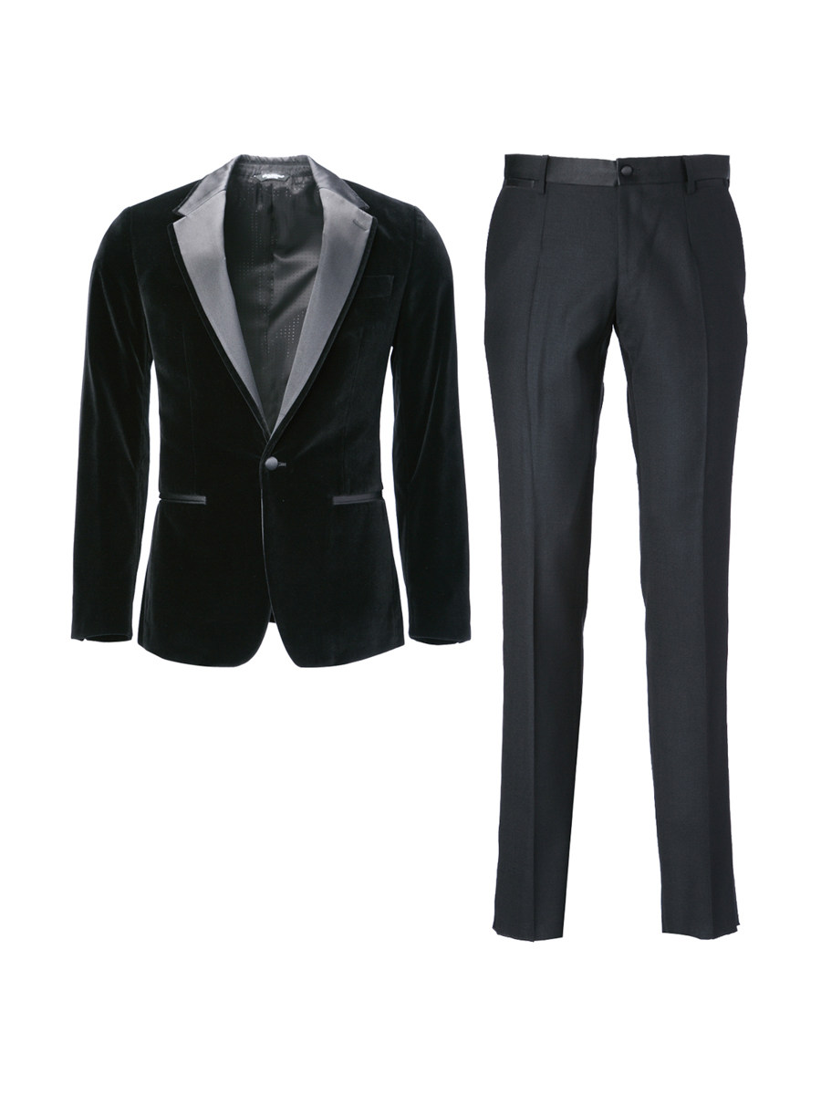 Dolce&Gabbana 黑色拼接平驳领一粒扣西服套装