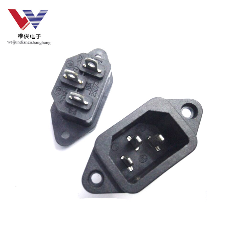 AC power supply base with ear strap screw hole C14 three-legged character male electric vehicle power socket full copper