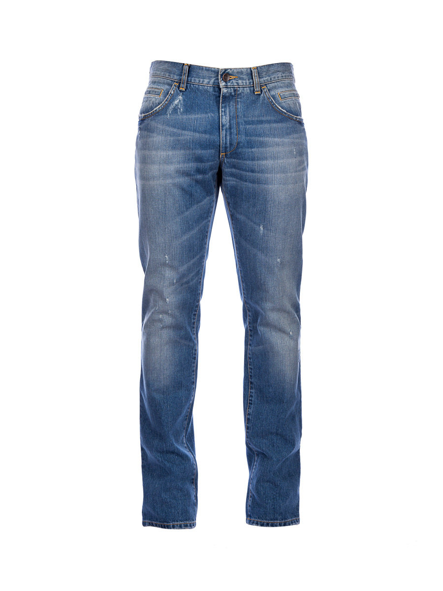 Dolce&Gabbana 蓝色做旧磨白牛仔长裤