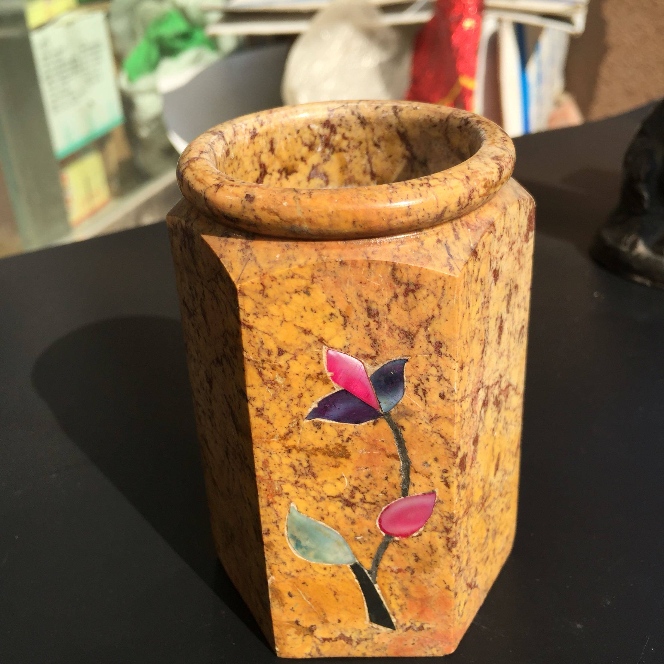 Nepal India stone carving embedded soil storage art decoration personalized study Four Treasures collection Pen Holder