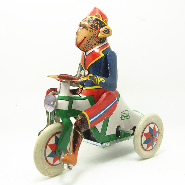 A-10 Tin Monkey Ride Tricycle Tin Nostalgic Collection Toy Monkey