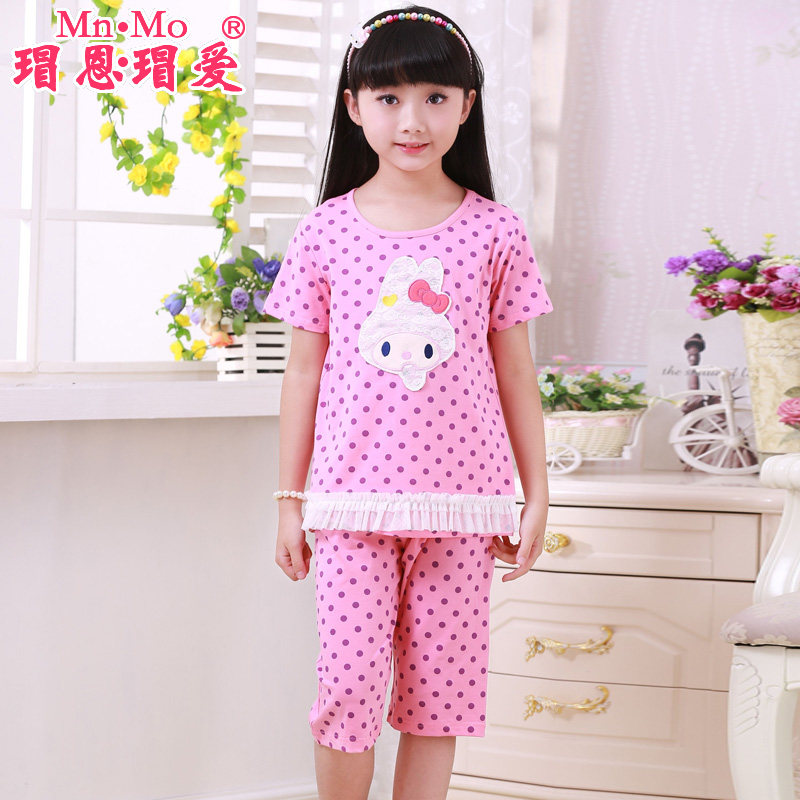 瑁恩瑁爱儿童2016夏睡衣女童宝宝短袖睡衣套装女孩家居服套装圆领