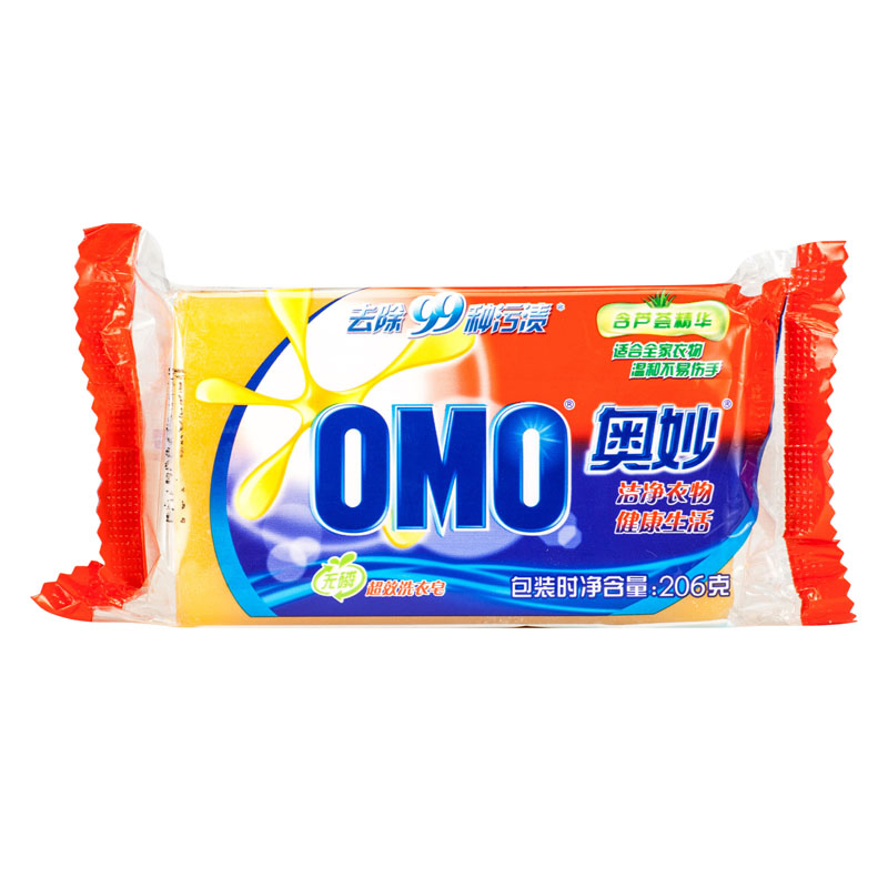 OMO奥妙超效99洗衣皂透明皂肥皂206g 芦荟精华 温和不伤手 正品