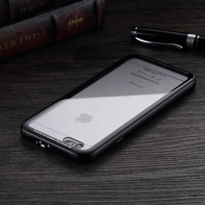 Luphie iGlass Airframe Aluminum Bumper Air Barrier Tempered Glass Back Case Cover for Apple iPhone 6S/6 & iPhone 6S Plus/6 Plus