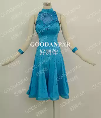 Latin competition dress Latin costume adult children Latin skirt size custom sky blue back open hole