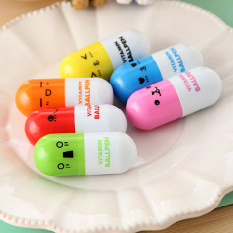 Cute expression pill pen capsule pen - scaling pen creative mini stationery bowling ball pen student prize