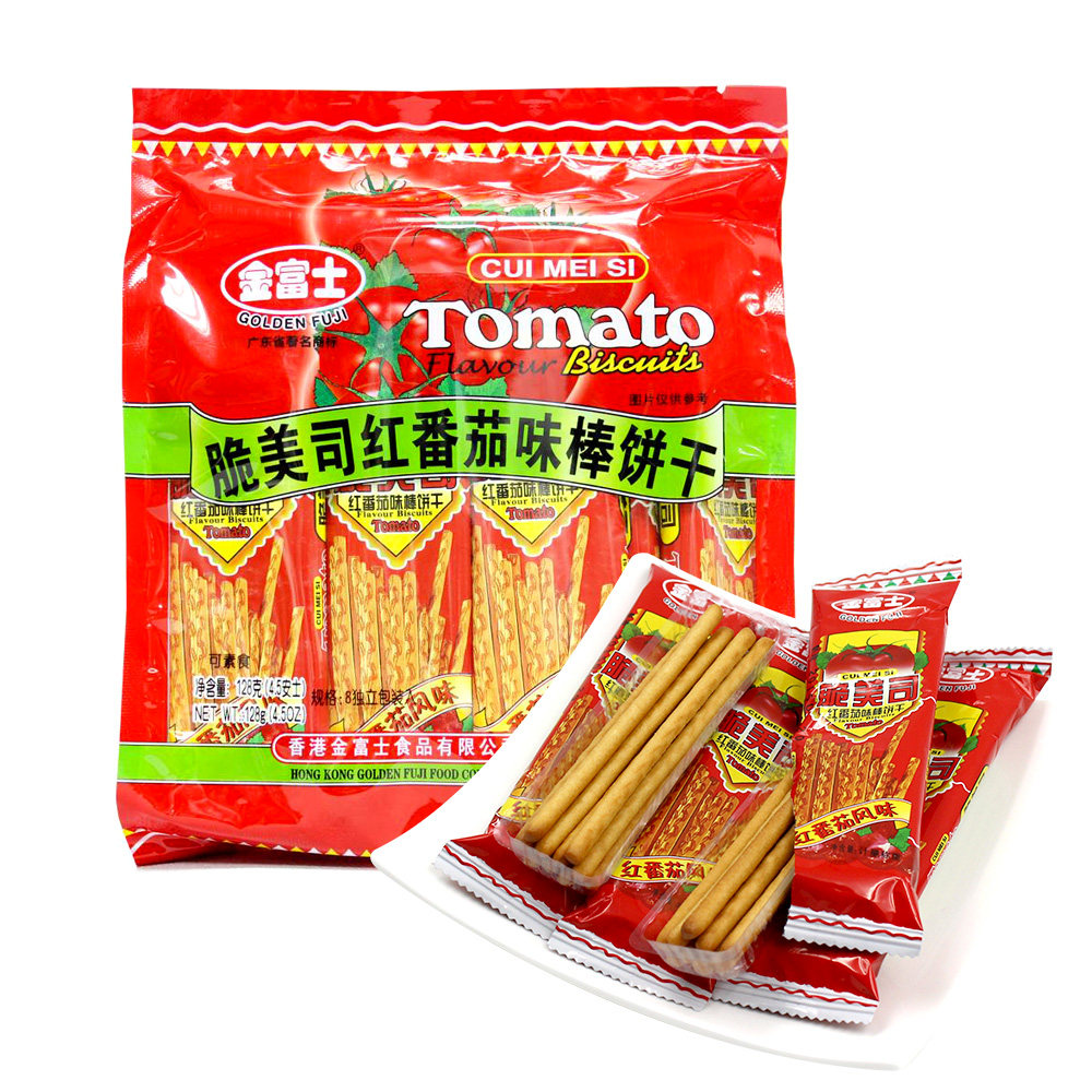 【天猫超市】金富士脆美司红番茄棒饼128g/休闲佳品 零食饼干○