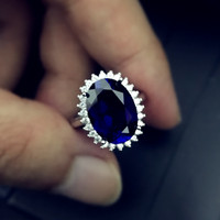 European and American Royal Princess Wedding Ring, Tanzanite Sapphire Ring, Fashion Street Photo, 925 Sterling Silver Jewelry Ring for Women