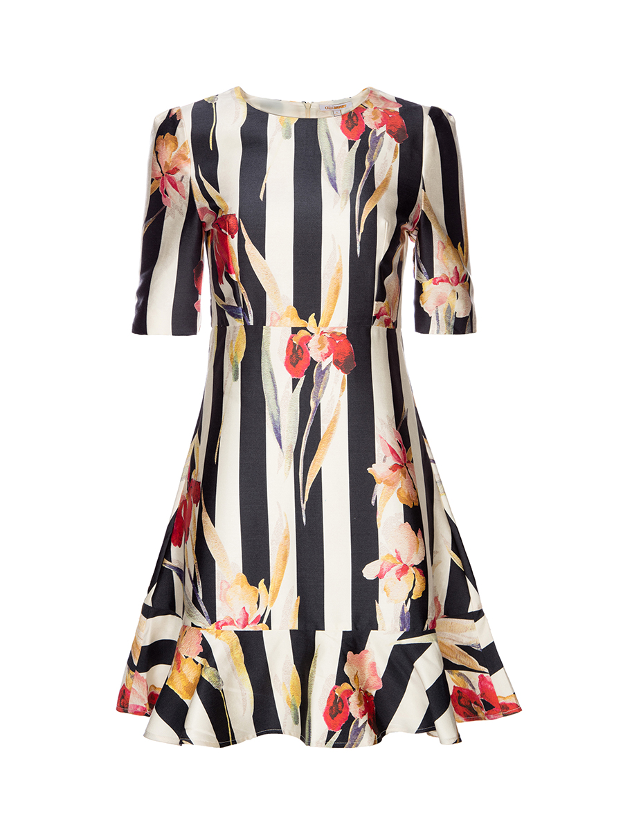 ALLLLLLLBRIGHT 黑白色五分袖修身印花连衣裙