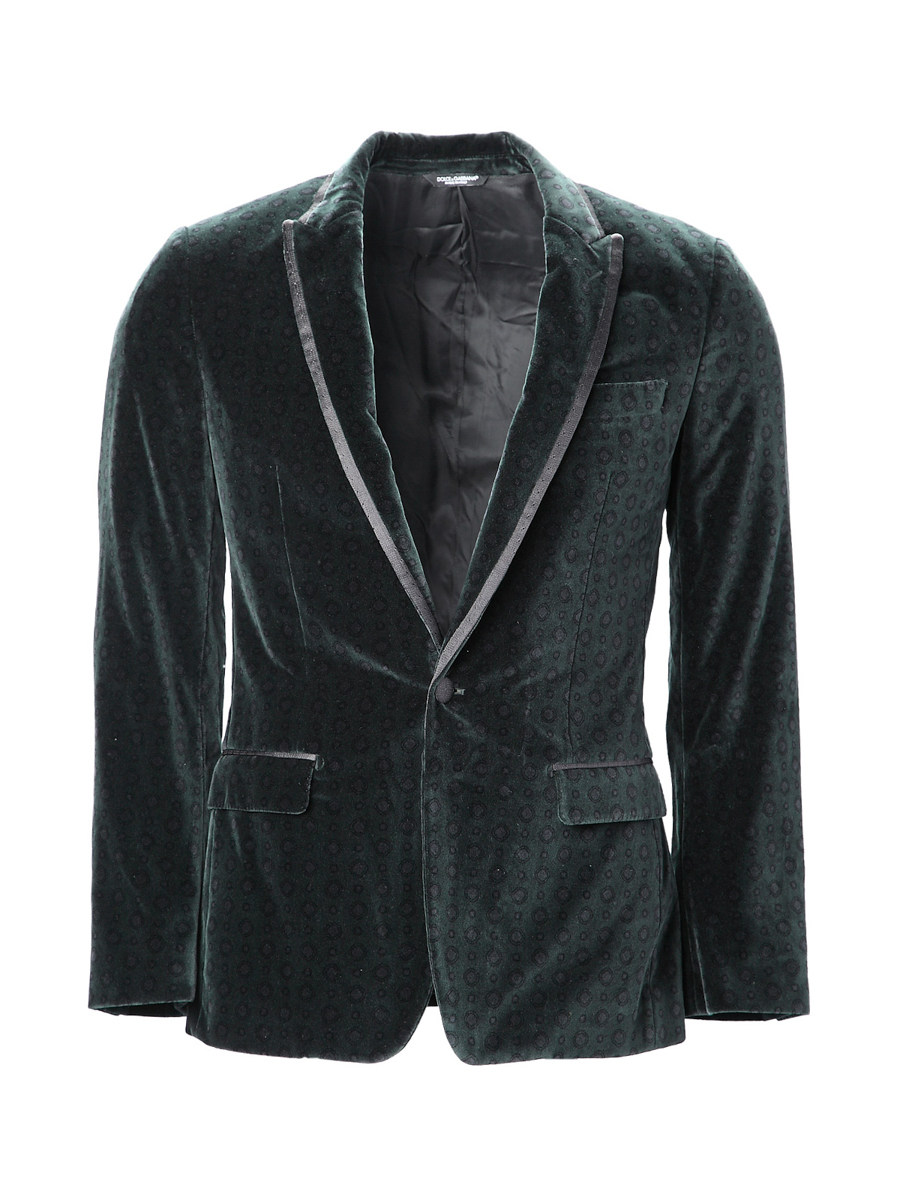 Dolce&Gabbana 墨绿色绒面圆点图案饰西装外套