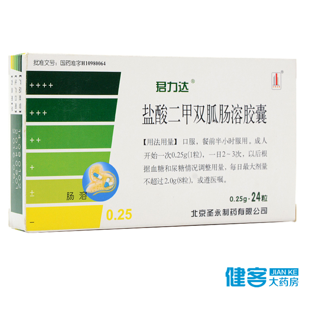 君力达 君力达 盐酸二甲双胍肠溶胶囊 0.25g*24粒/盒