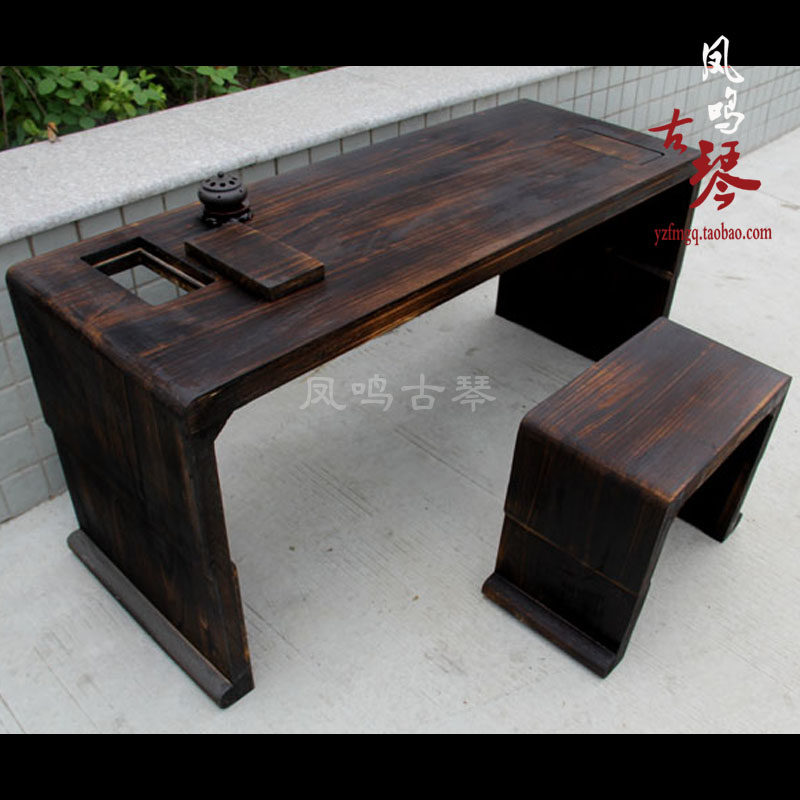 High-grade burnt paulownia guqin table and stool tea table teaching desk can open the slot cover to embed the guqin table