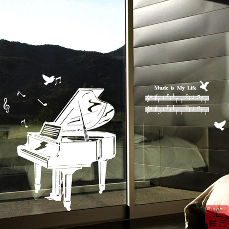 Piano coffee shop window decoration stickers Piano line Music art training classroom Glass door wall stickers