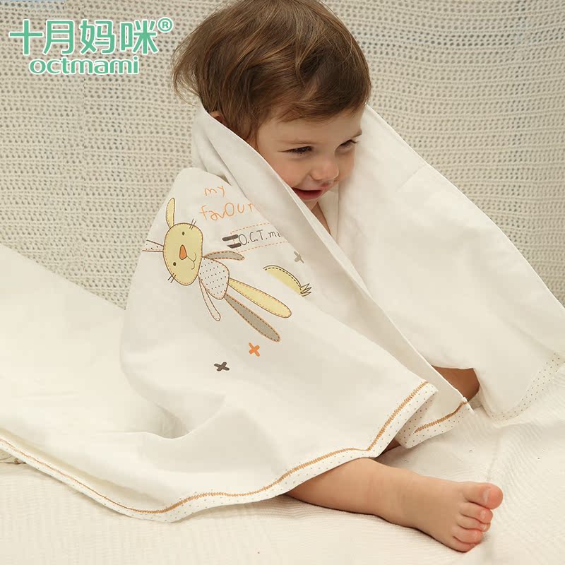 十月妈咪 宝宝浴巾 纯棉印花超柔软纱布浴巾 四季新生儿幼儿用品