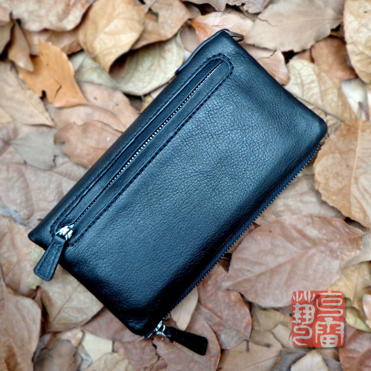 Black long version imported tumbled first layer cowhide wallet Unisex leather wallet Casual hand soft wallet