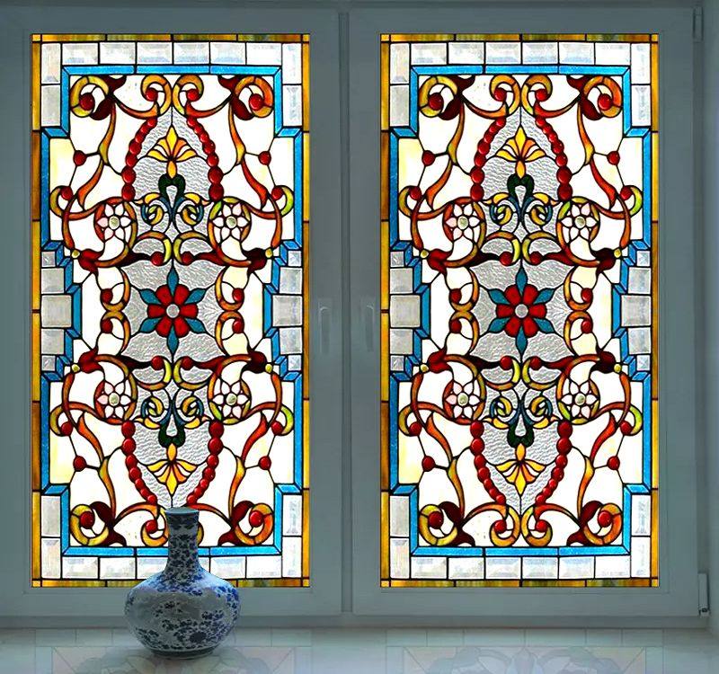 Custom-made entrance partition screen Wall wall light sheet Aisle suspended ceiling Solid wood moving doors and windows Church color art glass