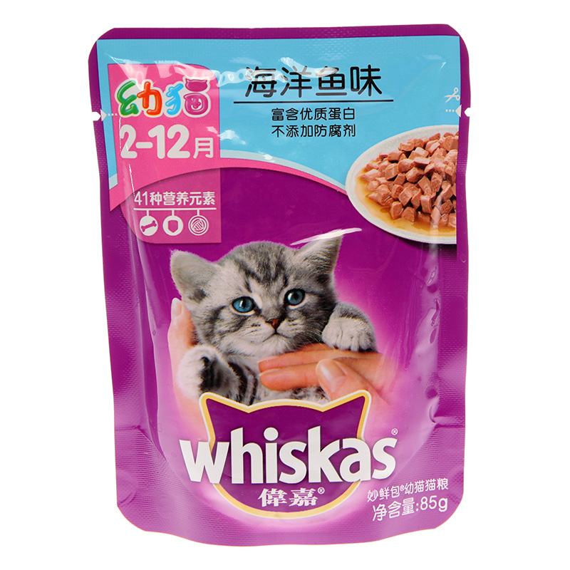 伟嘉妙鲜包海洋鱼幼猫粮 猫湿粮罐头猫零食85g 单包 拌饭肉罐头