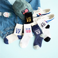Rex Rex Hàn Quốc nhập khẩu vớ cotton thể thao đích thực vớ nữ cá tính sọc dọc chữ nữ vớ tất  chính hãng