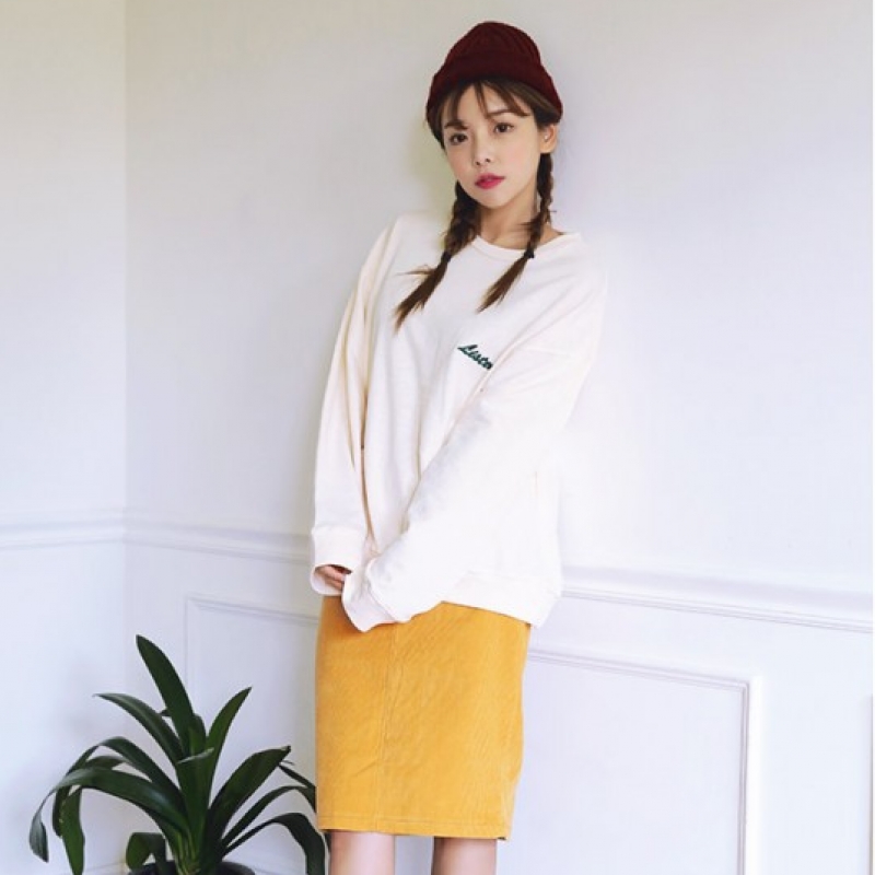 韩国stylenanda官方正品 优雅纯色灯芯绒半身裙-黄色