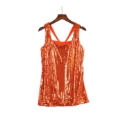 Thời trang mới 2018 áo yếm đính sequin sáng bóng mỏng cỡ lớn D2