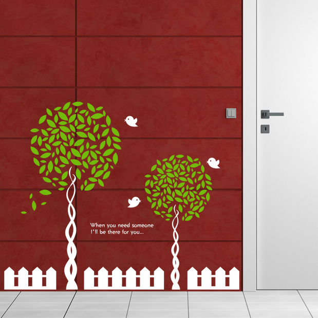 Creative cartoon flower ball tree fence wall stickers children's room background wall decoration stickers wallpaper glass wall stickers