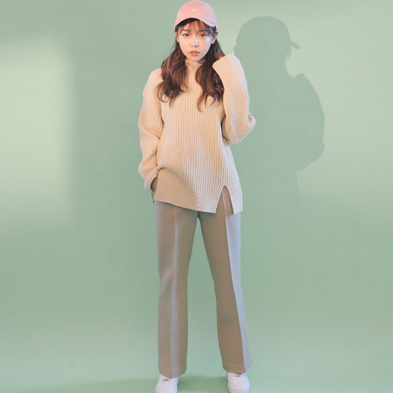 韩国stylenanda官方正品 优雅风中线点缀休闲裤-米色