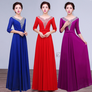 Evening dress prom gown Chorus dress dress mid sleeve banquet elegant evening dress long chorus performance dress 