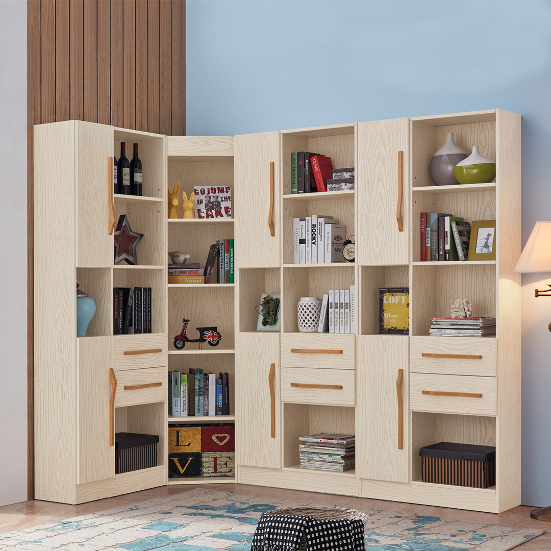 All pure solid wood Nordic simple modern study free combination one-piece home office bookcase Bookcase Bookshelf