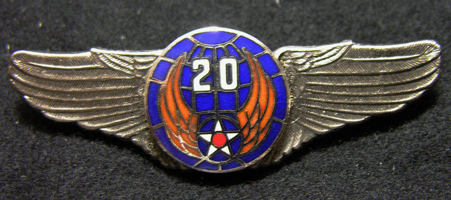Bronze plated antique silver True enamel US Air Force World War II Victory Memorial Wing Badge 20 20th Air Force