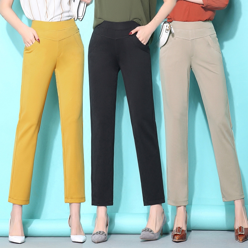 2026 Spring/Summer Elastic Waist Middle-Aged Women's Pants High Waist 9/10 Length Straight Leg Pants Plus Size Colorful Draped Nine-Point Pants