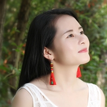 Ethnic style tassel earrings female retro earrings anti-allergic agate color mini hundred small ear ornaments ancient style jewelry