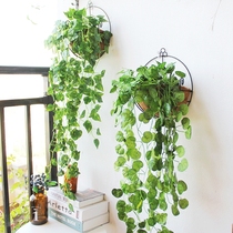 Simulation green leaf wall decoration flower wall hanging flower basket hanging small basket living room wall decoration fake green plant