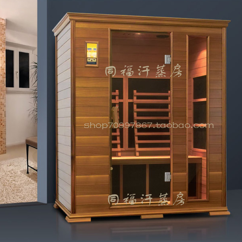 Luxury red cedar three-person Tomalin Tourmaline sweat steaming room construction sweat steaming room solid wood home sauna box