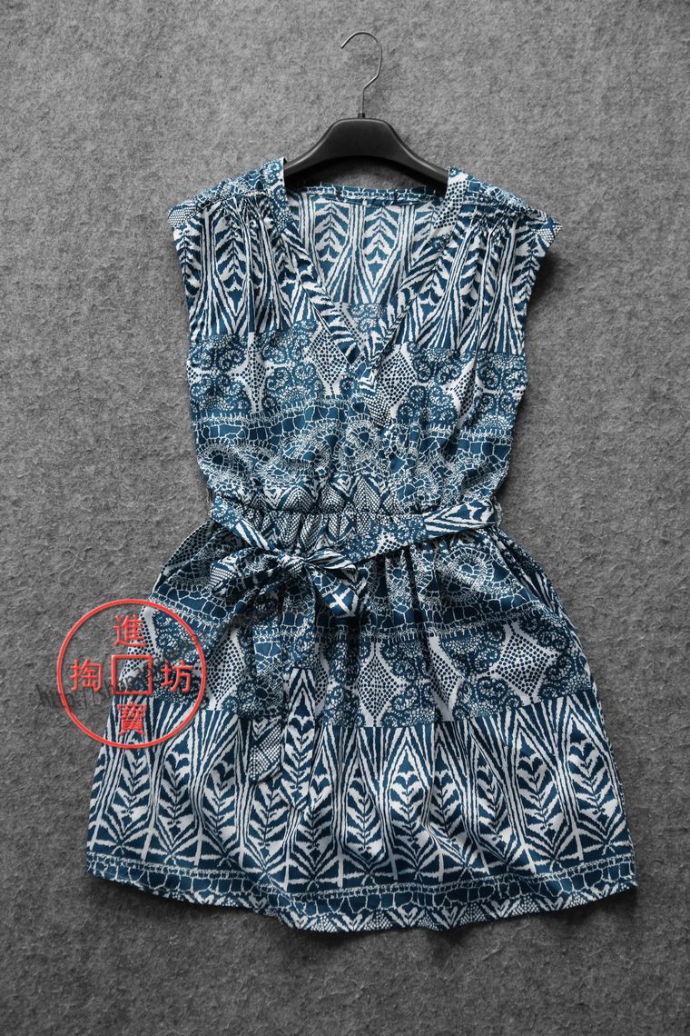 010B 0628 elegant and comfortable pure mian high waist V collar tightness waist belt foreign dress