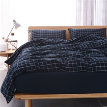 Japanese-style simple unprinted cotton plaid washed cotton four-piece set cotton 1 8m bedding sheets Fitted sheet