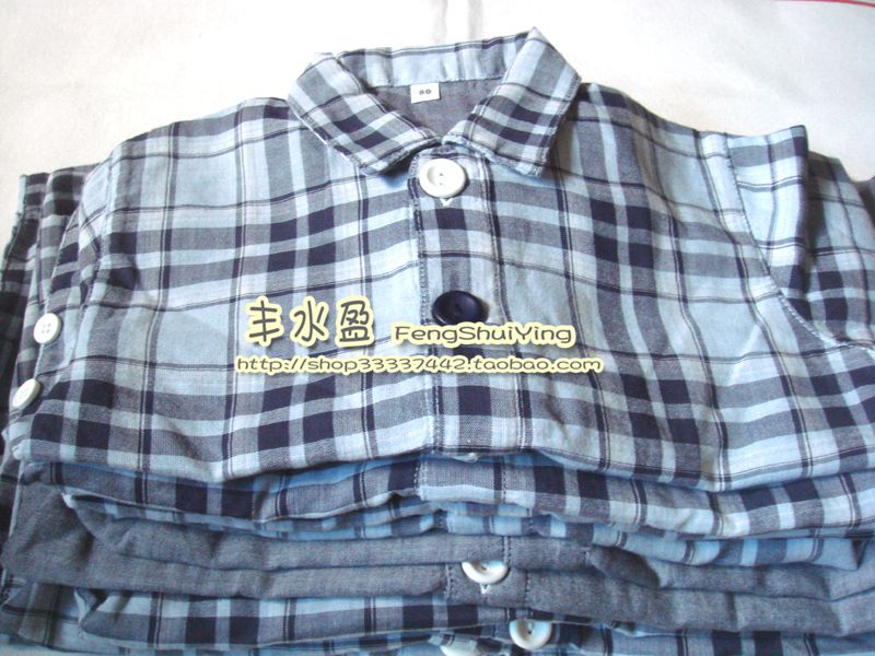 Day Single Pure Cotton Double Yarn Classic Plaid Long Sleeve Pants Children Suit Sleepwear Home RMB39