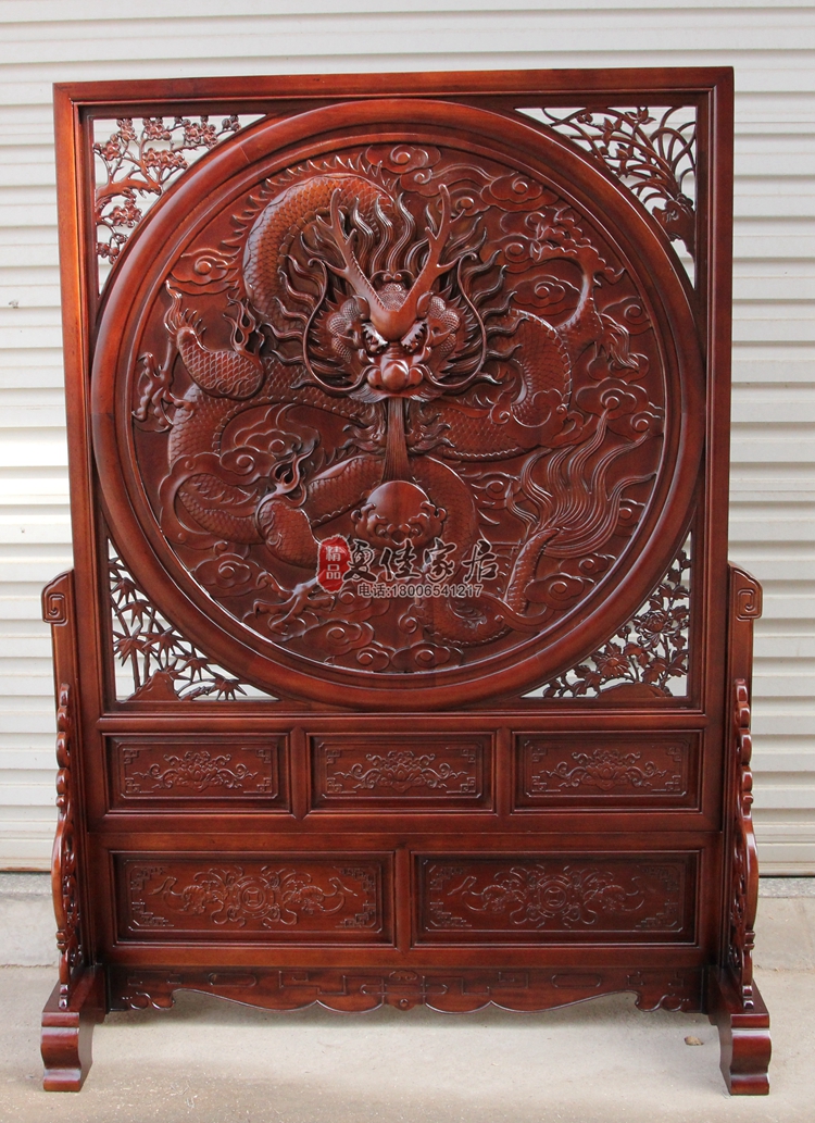 East Yang Wood Carving Solid Wood Floor Screen Standing Screen Standing screen Chinese style Xuanguan partition single-dragon puke Xuanguan Partition-Taobao