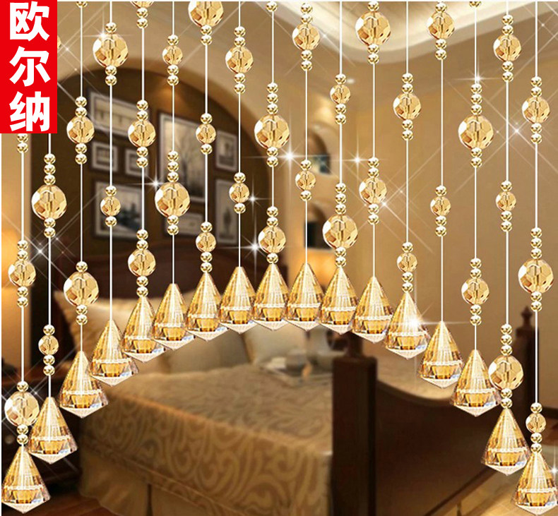 New curved feng shui bead curtain True crystal door curtain Partition hanging curtain Shoe cabinet entrance Nordic curtain